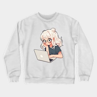 Cartoon girl with laptop Crewneck Sweatshirt